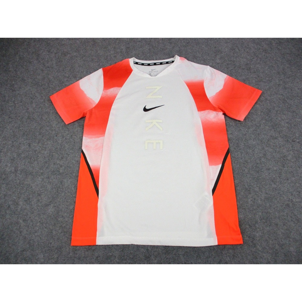 Nike Shirt Mens XL Orange White Dri-FIT Mesh Vertical Logo Tee CJ8289-809